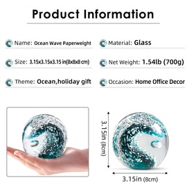 EUSTUMA Hand Blown Glass Figurines Ball Ocean Waves,Paperweight Glass Ball,Home Decor Collectible,Aquarium Decor,Office Decor Ocean Lovers