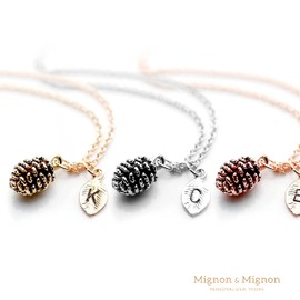 MignonandMignon Rose Gold Dainty Pinecone Necklace Initial Necklace Nature Necklace Mother's Day Gift for Her (N) - 3PCN-L