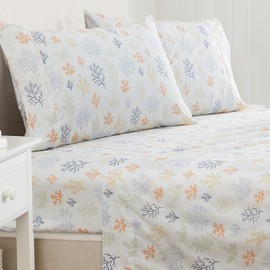 3-Piece Twin Coastal Microfiber Sheet Set | Nautical-Printed, Ultra-Soft Sheets | Wrinkle & Fade Resistant Beach-Themed Prints & Patterns Bedding Sheets & Pillowcases. (Twin, Sea Coral)