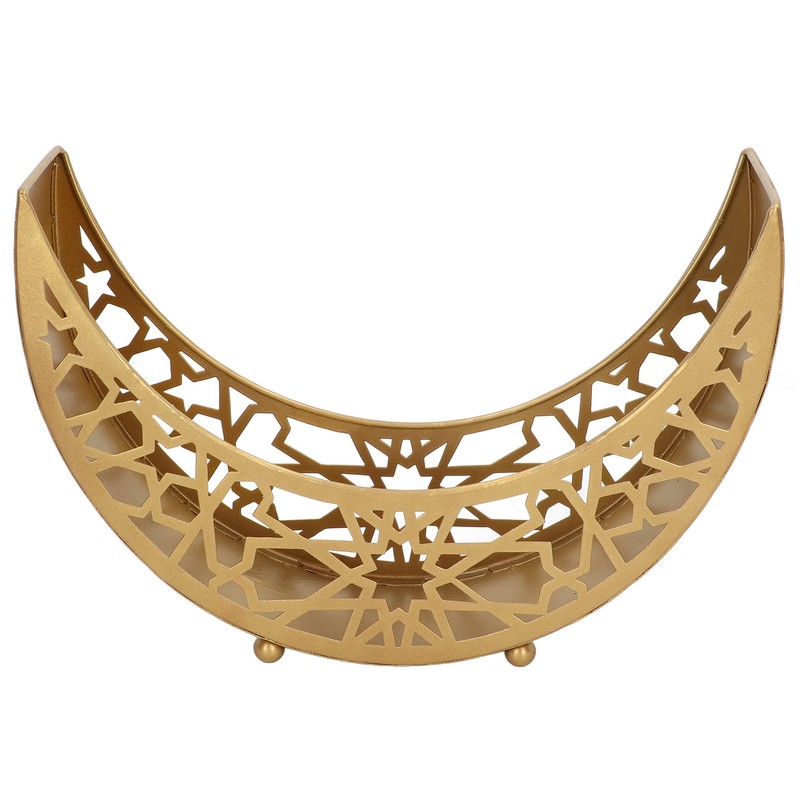 Ramadan Tray Moon Shape Large Capacity 11.8x8.3x3.1in Decorative Iron Serving