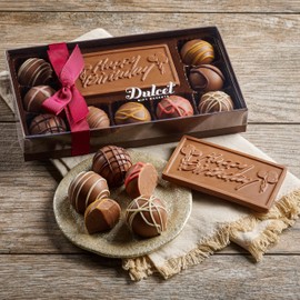 Happy Birthday Chocolate Truffle Variety Pack - Luxurious Milk Chocolate Truffles - Gift Set for Women and Men - 10 pcs with Maroon Ribbon