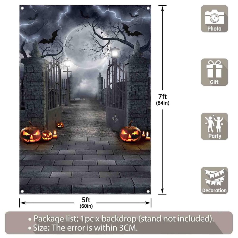 YCUCUEI 5x7ft Fabric Halloween Full Moon Night Backdrop Pumpkin Scary