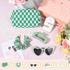 5PCS Bridesmaid Proposal Gifts Bridesmaid Hair Clips Scrunchies Sunglasses Makeup Bag Bachelorette Party Wedding Favors Bridal Party Present Hair Accessories for Women Girls Green