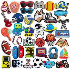 Sports Collection Shoe Charms,Baseball Volleyball Softball Soccer Football Basketball Hockey Shoe Charms Accessories Pack for Boy Girl Women Men (Letter number)