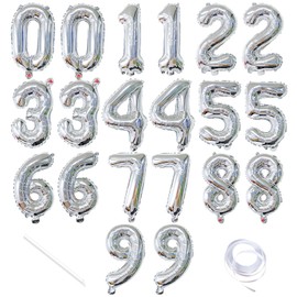 20 Pieces 2 Sets of 16 Inch Silver Number 0-9 Balloons – Foil Mylar Balloons for Custom Number Decorations, Birthday, Anniversary, Graduation, New Year, and DIY Party Decor