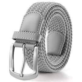 SUOSDEY Men Stretch Braided Belt, Elastic Belt for Jeans Pants Golf Belt, Grey, For 28"-34" waist