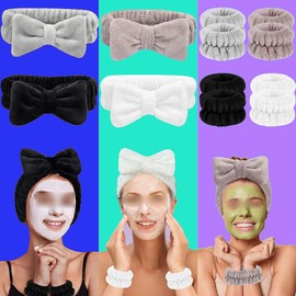 UUYYEO 4 Pcs Face Washing Headband Wristband Bowknot Spa Headband Wrist Wash Bands Scrunchies Cute Makeup Headband Skin Care Wrist Towel for Women Girls White