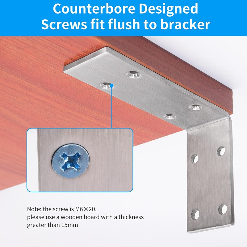 YUMORE Shelf Bracket 8 inch, Heavy Duty (1/5") Thick Solid