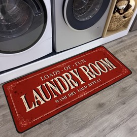ROMAMIGO Farmhouse Alfombra roja (20 x 47 pulgadas), antideslizante, de pelo alto, hecha a mano, cocina, baño, decoración de cuarto de lavandería
