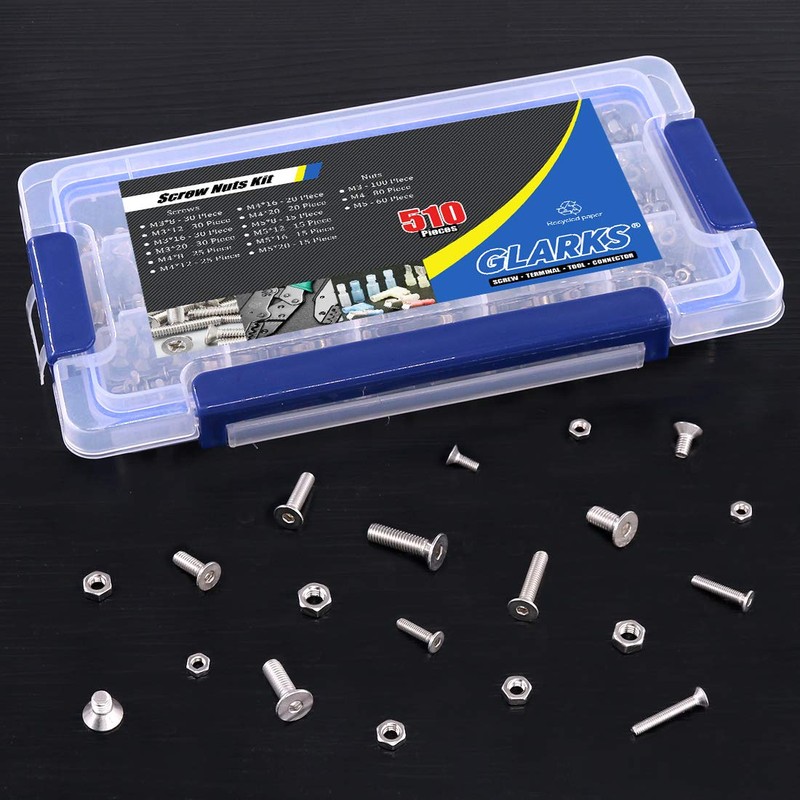 Glarks 510Pcs Metric M3 M4 M5 304 Stainless Steel Flat