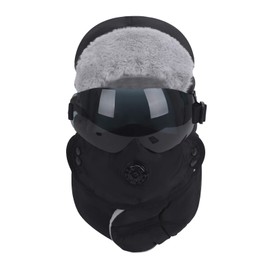 TINAYAUE Unisex Men Women 4 in 1 Ski Cap Winter Warm Soft Warm Trapper Snow Hat Windproof Waterproof Winter Hat with Goggles Glasses Mouth Ear Warmer Earflap Outdoors Sport Cycling Hat Black