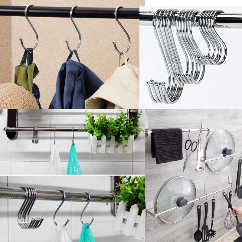Glamified S Hooks for Hanging Clothes (10 Pack), Stainless Steel