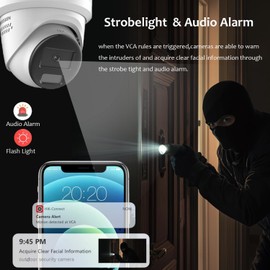 DS-2CD2347G2-LSU/SL Acusense 4MP IP PoE Turret Dome Camera, 2.8mm Wide Viewing Angle, Full Color Night Version, Two Way Audio, Outdoor, Strobe Light, Audio Alarm, Compatible with Hikvision NVR