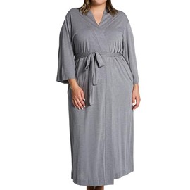 Natori Women's Plus Size Shangri-la Solid Knit Robe, Gray, 1X
