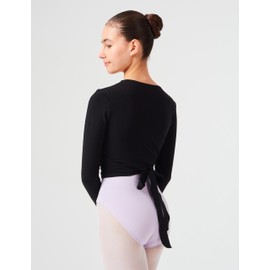 tanzmuster girls´ ballet wrap cardigan 'Mandy' - made of soft and durable cotton blend, black, size 128/134 (9-10 years)