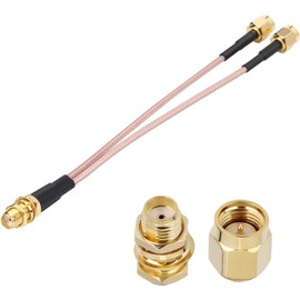 HiAoey SMA Female to SMA Dual Male Coaxial Cable 3-Way Splitter V-Type RG316 6"/15 cm for 2G 3G 4G LTE Antenna Router Gateway Modem MiFi Mobile Hotspot