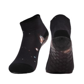 Low Cut Quick-Dry Barefoot Beach Socks with Anti-Slip TPE Sole, Breathable Lightweight Shoes for Sand, Seamless Aqua Socks, Black Galaxy Size 27
