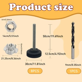 Leveling Feet M8×50mm – 8-Pack Adjustable Furniture Leg Levelers + Heavy-Duty Screws with Metal Drill Inserts + Anti-Slip Base – For Tables, Cabinets, Chairs & Kitchen Furniture