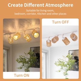 AIBISOD 4-Pack H Track Lighting Heads, Rattan Track Light Heads Fixture for H Type Track Lighting Rail, E26 Flexible Track Light Ceiling Fixtures, Adjustable Modern Track Light for Kitchen, No Bulb