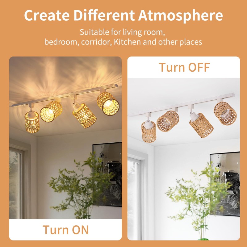 AIBISOD 4-Pack H Track Lighting Heads, Rattan Track Light Heads