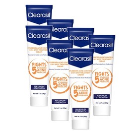 Clearasil Stubborn Acne Control 5in1 Spot Treatment Cream, Maximum Strength, Benzoyl Peroxide Acne Medication, Fights Blocked Pores, Pimple Size, Excess Oil, Acne Marks & Blackheads, 1 oz (Pack of 7)