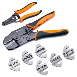 Wirefy Wire Crimping Tool Kit | Crimpers & 6 Slide in Dies | Ratcheting Wire Crimper Tool | Terminal Crimp Pliers | for Heat Shrink, Non Insulated, Open Barrel, Flag, Ferrule, Insulated Connectors