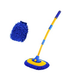 Sylvil Car Wash Brush Kit, 40" Auto Wash Mop with 15° Curved Extendable Long Handle, Soft Scratch-Free Car Cleaning Mop Mitt to Clean Your Car Shine Like New, Car Accessories (Blue+Blue)