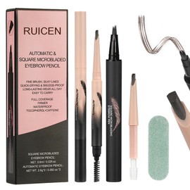 Eyebrow Pencil, 2PCS Eyebrow Pen with Brow-Fection Angled Brush and Blade & Shade Brow Pencil, Draws Tiny Brow Hairs and Fills in Sparse Areas and Gaps, Up to 16HR Make Up Wear - Gray Brown