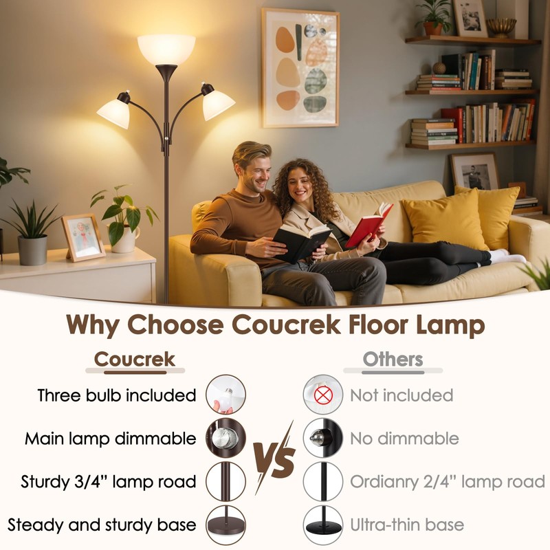 Coucrek Floor Lamp for Living Room,72" Dimmable Torchiere Lamp with