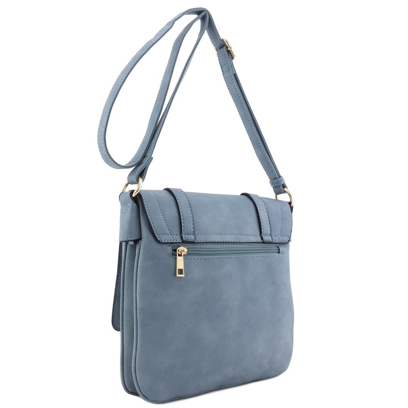 ALYSSA Double Compartment Large Flapover Crossbody Bag (Blue Grey)