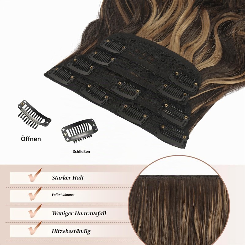 FESHFEN 20" Thick Highlight Long Wavy Synthetic Hair Extensions Full