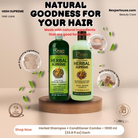 Herbal Shampoo + Conditioner Combo,1000 ml(33.8 fl oz)Each–W/Tepezcohuite,Nettle, Aloe Vera (Sábila),Neem, Rosemary,Horsetail & More–Natural Botanical Formula–Paraben-Free-All Hair Types–Mexican Herbs