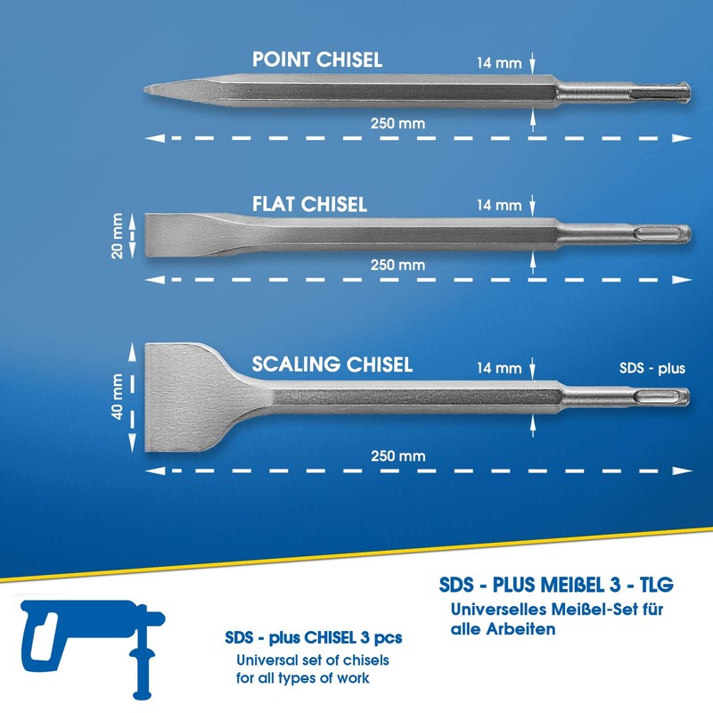 S&R SDS-Plus Chisel Set 3-pcs: Flat Chisel (250 x 20mm)