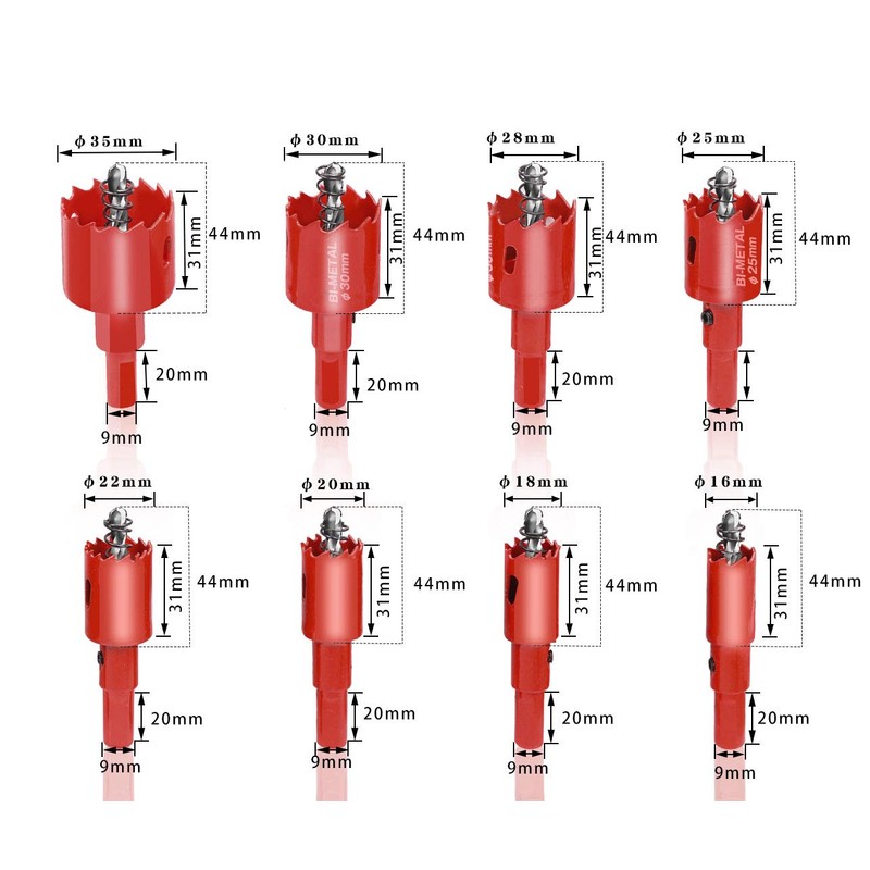 Bimetal Hole Saw, Drilling and Cutting Tool, Set of 8,