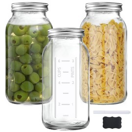 64 OZ Wide Mouth Mason Jars with Lids, Clear Heavy Duty Glass Airtight Storage Canning Jar and Band Half Gallon / 2 Quart Fermenting, Pickling, Storing, Pack of 3