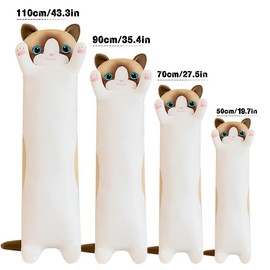 Mikytoper Cute Cat Plush Pillow - Long Cat Plush Stuffed Animals Plushie Pillow Soft Cat Pillow Plush for Kids Adult Kawaii Gift for Birthday Christmas Children's Day(white, 90cm)
