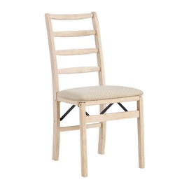 MECO Stakmore Shaker Ladderback Premium Solid Wood Dining Table Folding Chair Set with Fabric Padded Upholstered Seat, Set of 2, Unfinished