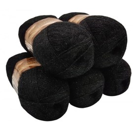 5 x 100 g Angora Gold Simli Glitter Wool, Effect Wool Plain, 500 g Metallic - Wool with 20% Wool Content (Black 60)