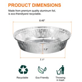 sourcing map 20pcs Aluminum Foil Pie Pans 8.46" Round Disposable Non-Stick Baking Pans for Pies Quiches Tarts Baking Cooking Reheating Parties, Silver