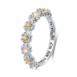 Daisy You are my sunshine Sterling Silver S925 Daisy Rings for Women Girls Anxiety Relieve ADHD Fidget Spinner Ring Size 5-11, Sterling Silver