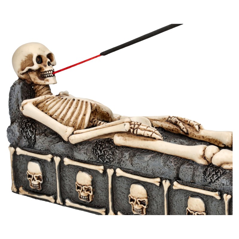 Skeleton Crypt Incense Holder, 26.5 cm - Coffin to Open,