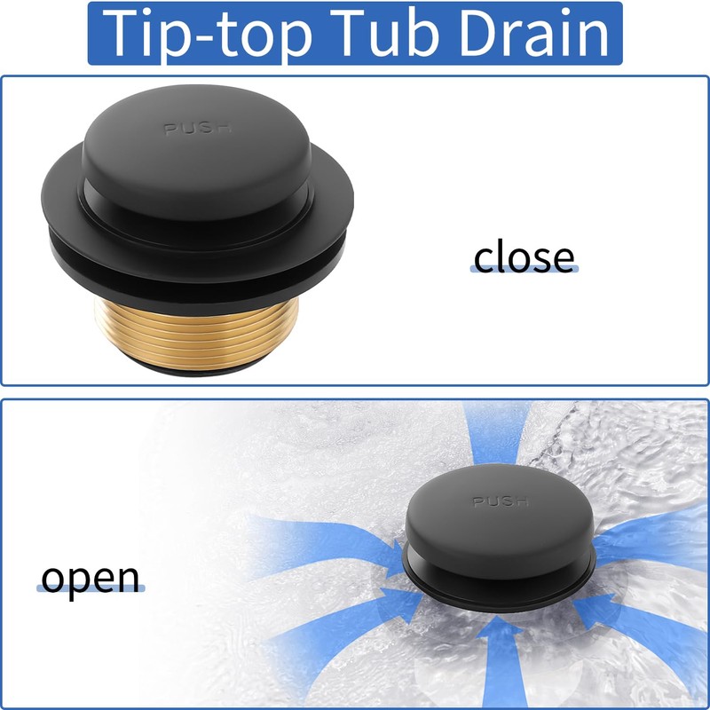 Matte Black Bathtub Drain Tip-Toe Tub Trim Set with Two-Hole