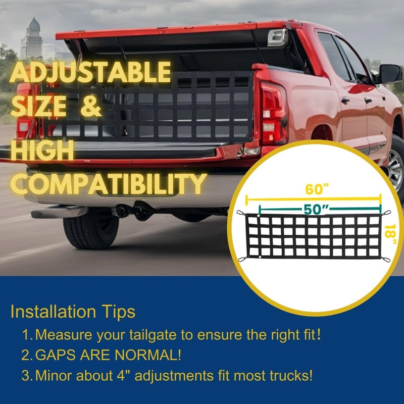 Heavy Duty Tailgate Net for Truck Bed 60'' x 18''
