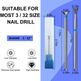 Vnjaoi Set of 2 Diamond Nail Drill Bits Carbide Conical Micro Cuticle Remover Bit, 3/32 Inch Shank, Electric File Bits for Under Nail Dead Skin Cleaning Cuticle Removal Nail Art Design