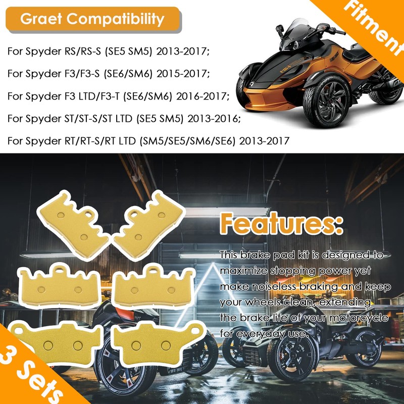 Front + Rear Brake Pads for 2008-2012 Can Am Spyder