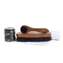 FootFitter Military Leather Shoe Care Kit, Black Leather Restoring Shoe Cream & Brush Polishing Set for Uniformed Service Personnel