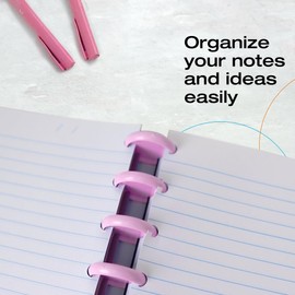 Confetti Discbound Notebook - Smart Wide Ruled Disc Planner with 4 Binder Dividers - Spill Proof Cover, Customizable Notepad with Removable Pages for School or Work - 120 sheets - Pink