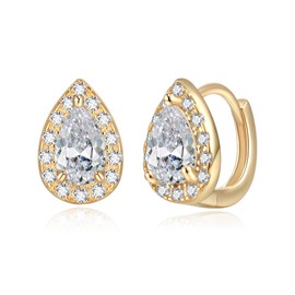 EVER FAITH Gorgeous Huggie Hoop Earrings, Gold 925 Sterling Silver White Pear Shaped Cubic Zirconia Tiny Drop Stud Earrings for Women Girls