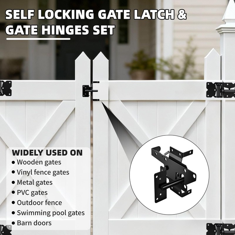 Self Closing Gate Hinge and Latch Kit for Wooden/Vinyl Fence