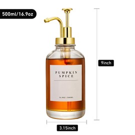 Coffee Syrup Dispenser for Coffee Bar, Coffee Syrup Pump Dispenser, Glass Syrup Bottle with Gold Upgraded Pump, 4 Pack 16.9 oz 500 ml Syrup Dispensers, 28 Labels and Large Bamboo Tray